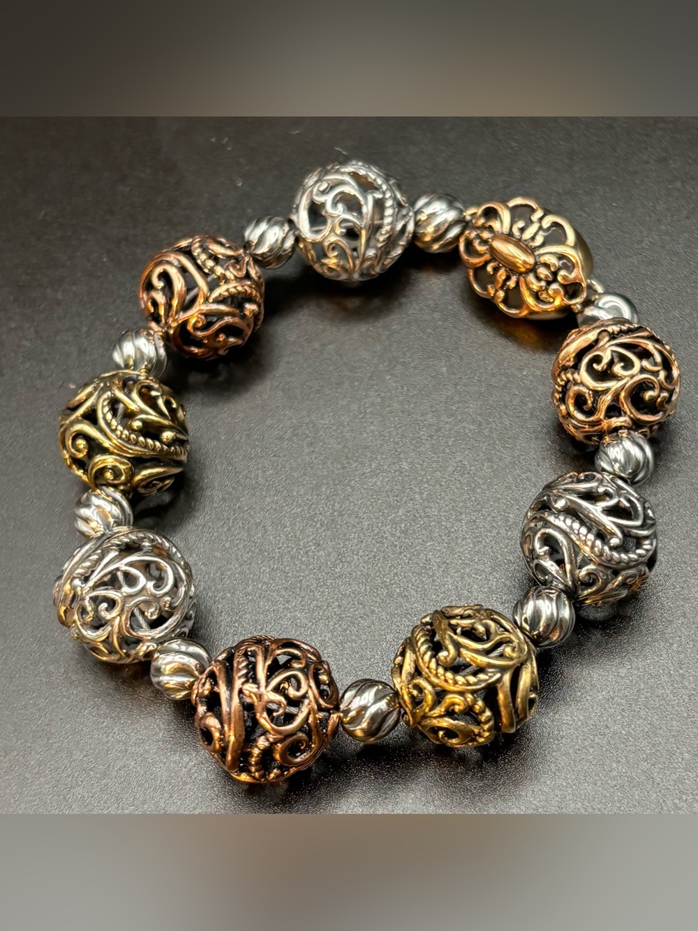 Carolyn Pollack Relios 925 Sterling Silver Bronze Brass Filigree Bead Bracelet